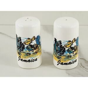 Jamaica Salt & Pepper Shakers Souvenir 3 1/4" White Porcelain Ocean Fish Design